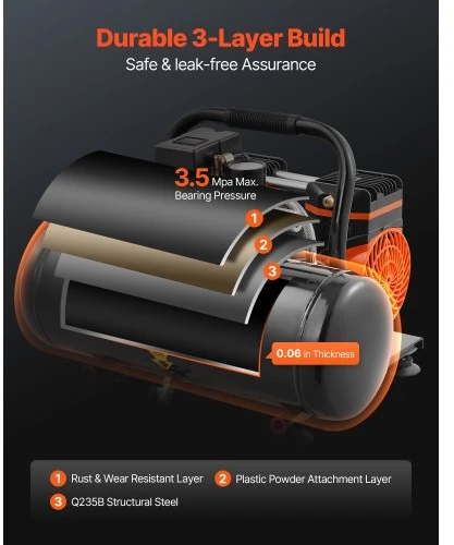 VEVOR Oro kompresorius, 8 l plieno bakas, 1HP, 860 W, 120 PSI, 81 dB, JR880-2GAL