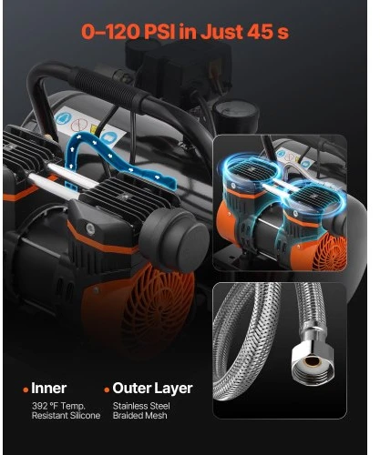 VEVOR Oro kompresorius, 8 l plieno bakas, 1HP, 860 W, 120 PSI, 81 dB, JR880-2GAL