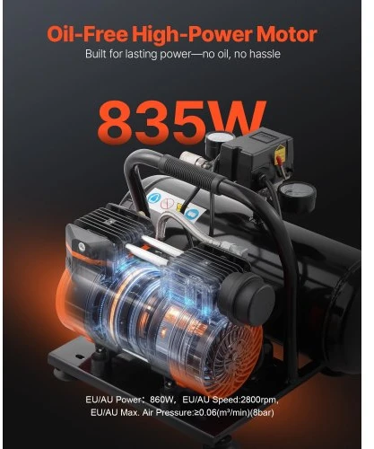 VEVOR Oro kompresorius, 8 l plieno bakas, 1HP, 860 W, 120 PSI, 81 dB, JR880-2GAL