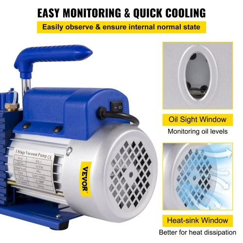 Koduva VEVOR oro kondicionavimo vakuuminis siurblys, 1 pakopos, 220 V, 1440 aps./min.