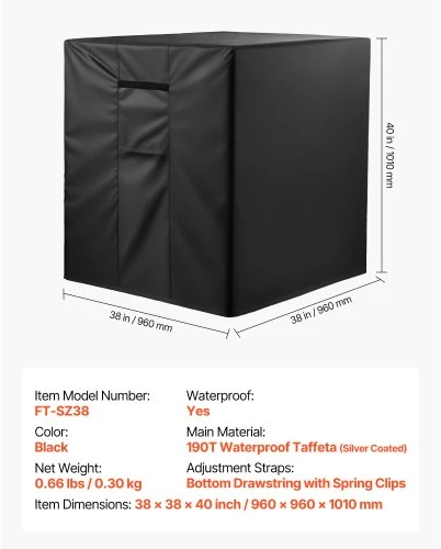 VEVOR Oro kondicionieriaus uždangalas 960 x 960 x 1010 mm, juodas, trijų sluoksnių, vandeniui atsparus