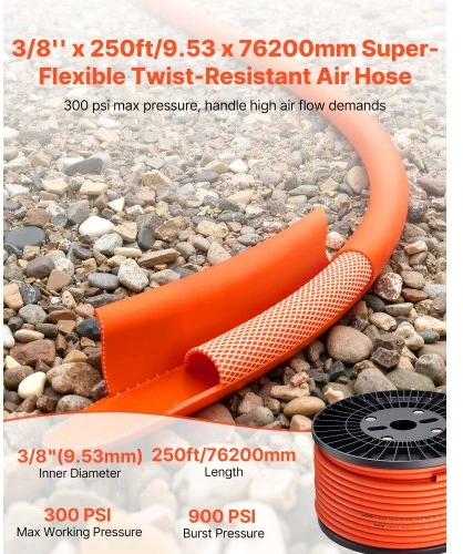 VEVOR Oro žarna, 9,53 mm x 76,2 m hibridinė kompresoriaus žarna, 300 PSI, be jungčių