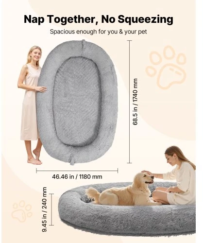 Koduva VEVOR ortopedinė „Human Dog Bed“ žmogaus dydžio šunų lova, 1740 x 1180 x 240 mm, tamsiai pilka