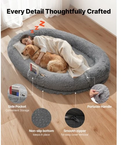 Koduva VEVOR ortopedinė „Human Dog Bed“ žmogaus dydžio šunų lova, 1740 x 1180 x 240 mm, tamsiai pilka