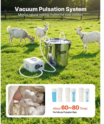 VEVOR Ožkų melžimo mašina, 3 l nerūdijančio plieno talpa, 5200 mAh baterija, 2 spenelių puodeliai