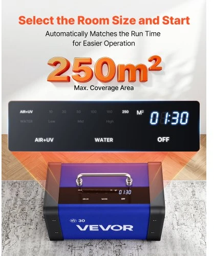 VEVOR Ozono generatorius, 30000 mg/h, komercinis, su 15 s delsa, dviguba žarnos vandens režimu ir LCD jutikliniu ekranu