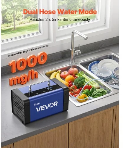 VEVOR Ozono generatorius, 30000 mg/h, komercinis, su 15 s delsa, dviguba žarnos vandens režimu ir LCD jutikliniu ekranu