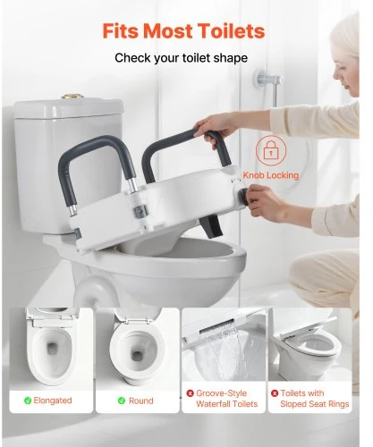VEVOR Paaukštinta tualeto sėdynė su porankiais, 136,1kg, 127 mm, SC7060B