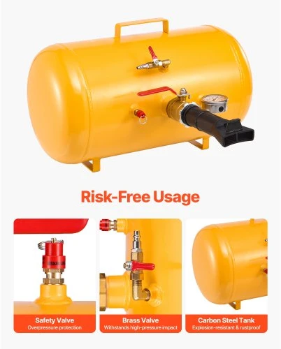VEVOR Padangų borto sėdynė, 10 Gal / 37,9 L, 87–116 PSI, sunkiasvoris oro pripūtimo įrankis, geltona