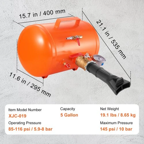 VEVOR Padangų bortų sėsdintuvas, 5 gal/19 l, su slėgio matuokliu ir rankena, 145 PSI