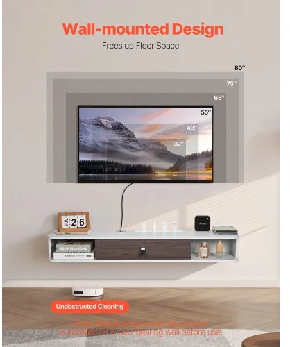 VEVOR Pakabinamas TV staliukas, 120 cm, baltas