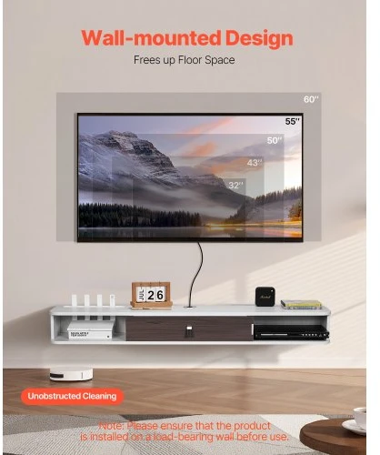 VEVOR Pakabinamas TV staliukas, 140 cm, baltas