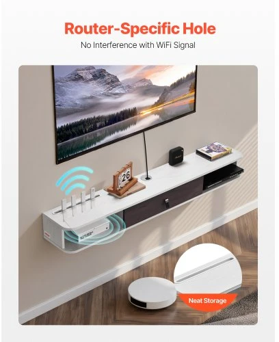 VEVOR Pakabinamas TV staliukas, 140 cm, baltas