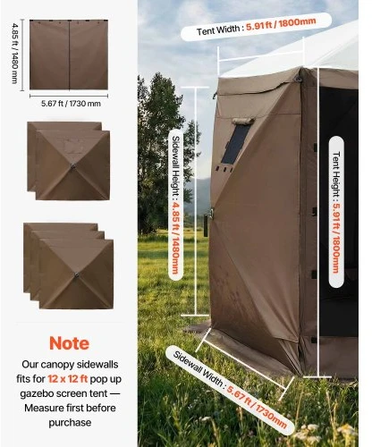 VEVOR Palapinės šoninės sienelės, 1,73 x 1,48 m, rudos, 6 vnt.