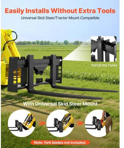 Koduva VEVOR palečių šakių rėmas skid steer, 1814 kg, 115 cm, su 50,8 mm hitch receiver ir spears movomis