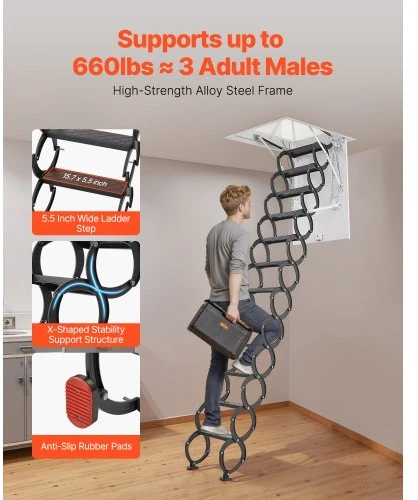 VEVOR Palėpės kopėčios E2-12, 299,4kg, 12 laiptelių