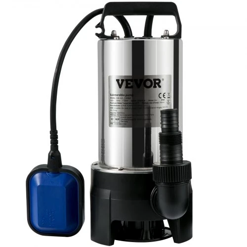 VEVOR Panardinamasis nešvaraus vandens siurblys, 1100 W, 20000 l/h, 10 m laidas, nerūdijantis plienas