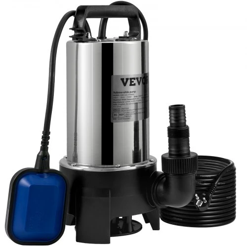 VEVOR Panardinamasis nešvaraus vandens siurblys, 1100 W, 20000 l/h, 10 m laidas, nerūdijantis plienas
