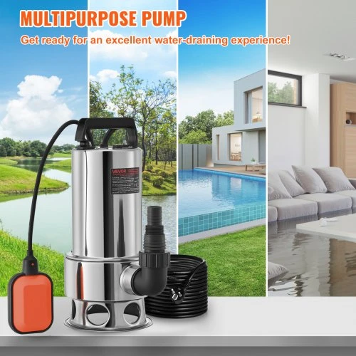 VEVOR Panardinamasis purvo vandens siurblys, 1300 W, 20000 l/h, 10 m laidas, automatinis plūdinis jungiklis