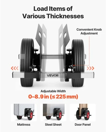 Koduva VEVOR panelinis vežimėlis, 453,6kg keliamoji galia, 25 cm guminiai ratai, reguliuojamas spaustukas, juodas