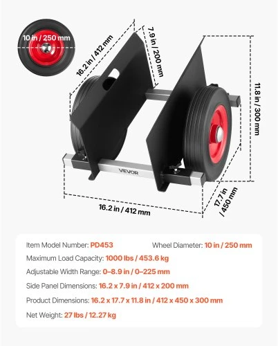 Koduva VEVOR panelinis vežimėlis, 453,6kg keliamoji galia, 25 cm guminiai ratai, reguliuojamas spaustukas, juodas