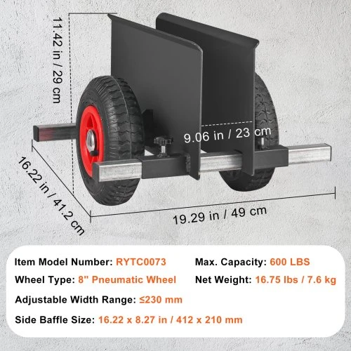 Koduva VEVOR panelių vežimėlis 272 kg gipso kartonui ir durims, su 20,32 cm pneumatiniu ratuku