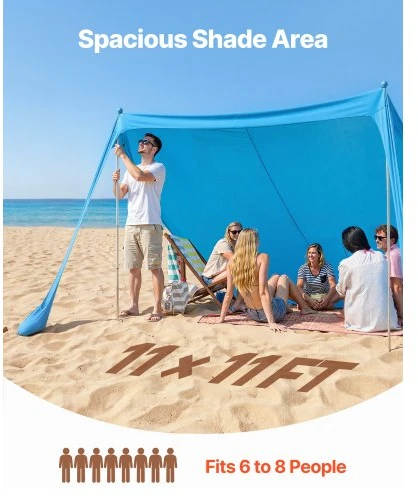 Koduva VEVOR paplūdimio palapinė nuo saulės, UPF50+, 2 m aukščio, 3,4 x 3,4 m, mėlyna