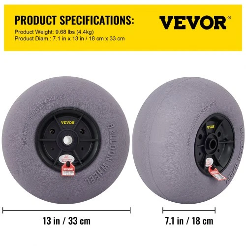 VEVOR Paplūdimio ratai, 33 cm, 2 vnt., TPU, su rankine pompa