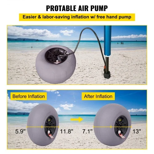 VEVOR Paplūdimio ratai, 33 cm, 2 vnt., TPU, su rankine pompa