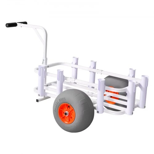 VEVOR Paplūdimio žvejybos vežimėlis, 136 kg apkrova, su 8 meškerių laikikliais, 330 mm PU pripučiamais ratais