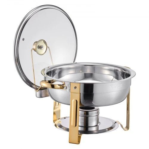 VEVOR Pašildymo indų rinkinys, 5 Qt, 4 vnt., nerūdijantis plienas, auksinis