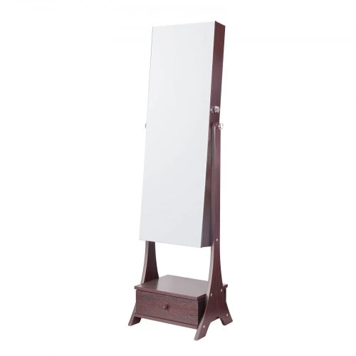 VEVOR Pastatoma papuošalų spintelė su veidrodžiu, ruda, 41 x 36 x 157 cm