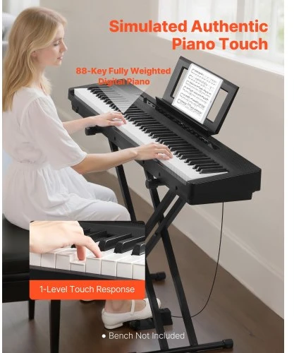 VEVOR Pasvertas skaitmeninis pianinas, 88 klavišų, juodas