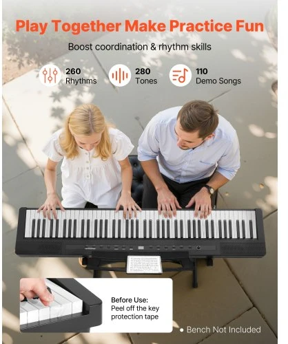 VEVOR Pasvertas skaitmeninis pianinas, 88 klavišų, juodas