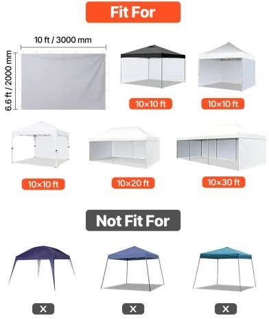 VEVOR Pavėsinės šoninės sienelės 3 x 3 m išskleidžiamai pavėsinei, 3 vnt., baltos, 300 x 200 cm