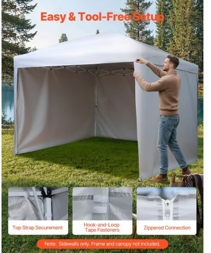 VEVOR Pavėsinės šoninės sienelės 3 x 3 m išskleidžiamai pavėsinei, 3 vnt., baltos, 300 x 200 cm