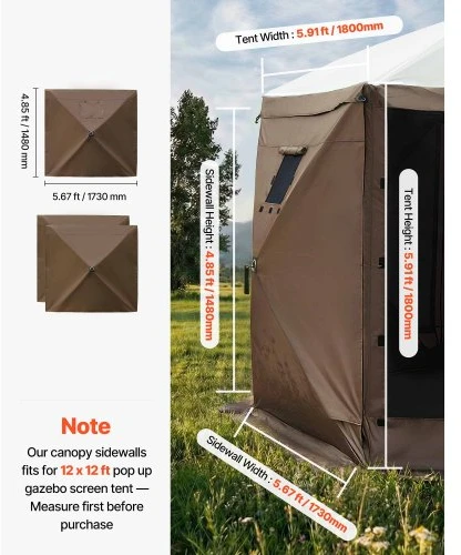 Koduva VEVOR pavėsinės šoninės sienelės, 1,73 x 1,48 m, 3 vnt., rudos
