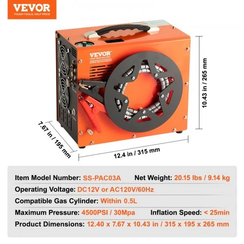 Koduva VEVOR PCP kompresorius SS-PAC03B, 4500 PSI / 30 MPa, DC12V / AC230V