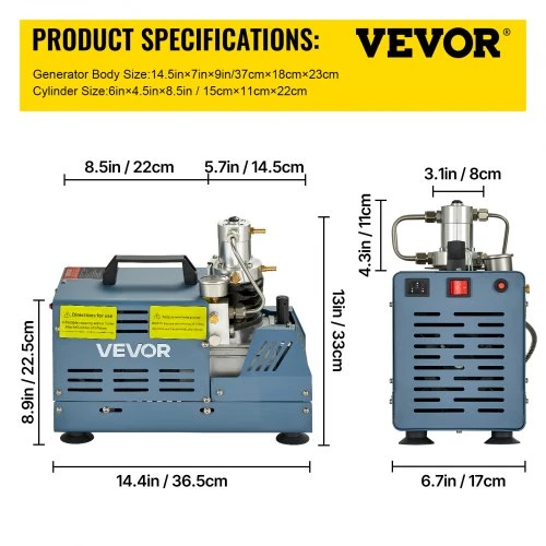 Koduva VEVOR PCP oro kompresorius, 1800 W, 220 V, 4500 PSI/300 BAR/30 MPa