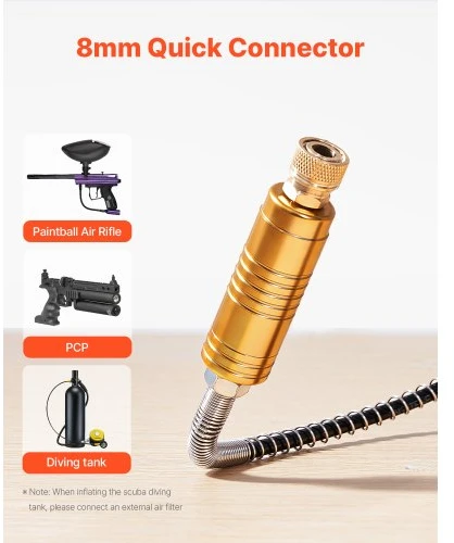 Koduva VEVOR PCP oro kompresorius, 4500 PSI / 30 MPa, DC12V/AC230V, su įmontuotu keitikliu ir ventiliatoriaus aušinimu