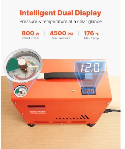 Koduva VEVOR PCP oro kompresorius, 800 W dviejų cilindrų, 4500 PSI/30 MPa, su aušinimo ventiliatoriumi ir automatiniu sustabdymu