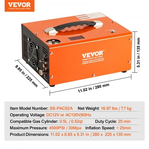 Koduva VEVOR PCP oro kompresorius SS-PAC02B, 4500 PSI, DC12V / AC230V