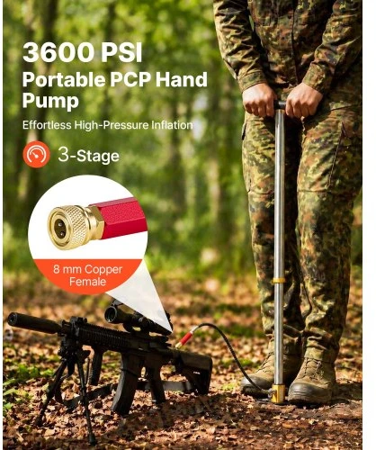 VEVOR PCP rankinė pompa, 3 pakopų, 3600 PSI, su alyvos ir drėgmės filtru, manometru