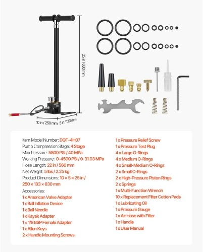Koduva VEVOR PCP rankinė pompa, 4 pakopų, 40 MPa 5800 PSI, su alyvos ir drėgmės filtru, manometru, nerūdijančio plieno korpusas