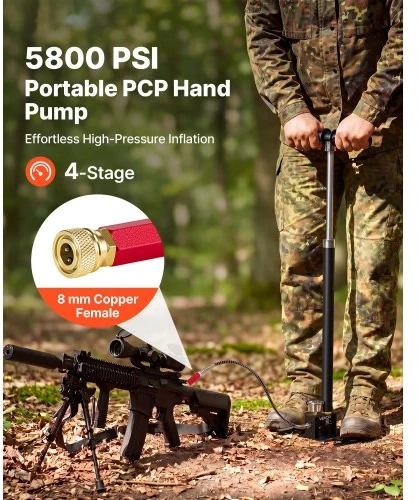Koduva VEVOR PCP rankinė pompa, 4 pakopų, 40 MPa 5800 PSI, su alyvos ir drėgmės filtru, manometru, nerūdijančio plieno korpusas