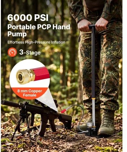 Koduva VEVOR PCP rankinis siurblys, 3 pakopų, 6000 PSI, su alyvos ir drėgmės filtru, manometru, nerūdijančio plieno korpusu