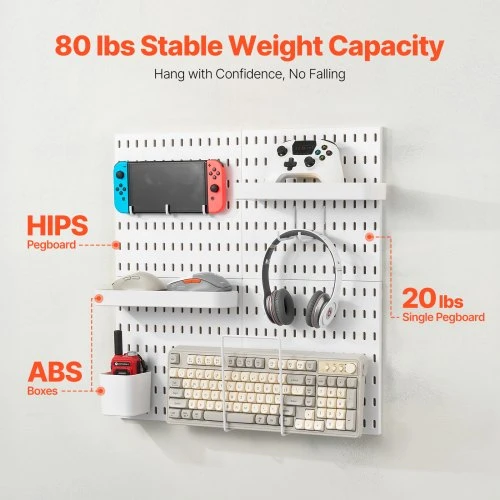 Koduva VEVOR pegboard kombinacijos rinkinys, 11 x 11 col. plastikinė perforuota plokštė, 4 panelės, balta