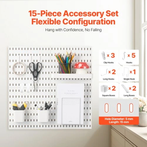 Koduva VEVOR pegboard kombinacijos rinkinys, 11 x 11 col. plastikinė perforuota plokštė, 4 panelės, balta