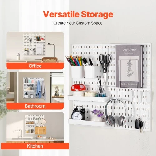 Koduva VEVOR pegboard kombinacijos rinkinys, 11 x 11 col. plastikinė perforuota plokštė, 4 panelės, balta