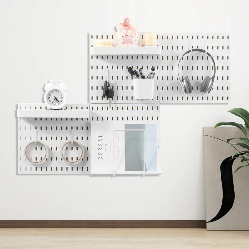 Koduva VEVOR pegboard kombinacijos rinkinys, 11 x 11 col. plastikinė perforuota plokštė, 4 panelės, balta